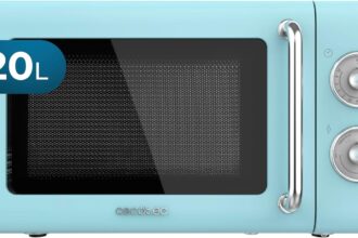 Cecotec Microonde meccanico 20 L Proclean 3010 Retro Blue. 700 W in 6 livelli, timer fino a 30 minuti, modalità sbrinamento, design vintage blu, finiture in acciaio