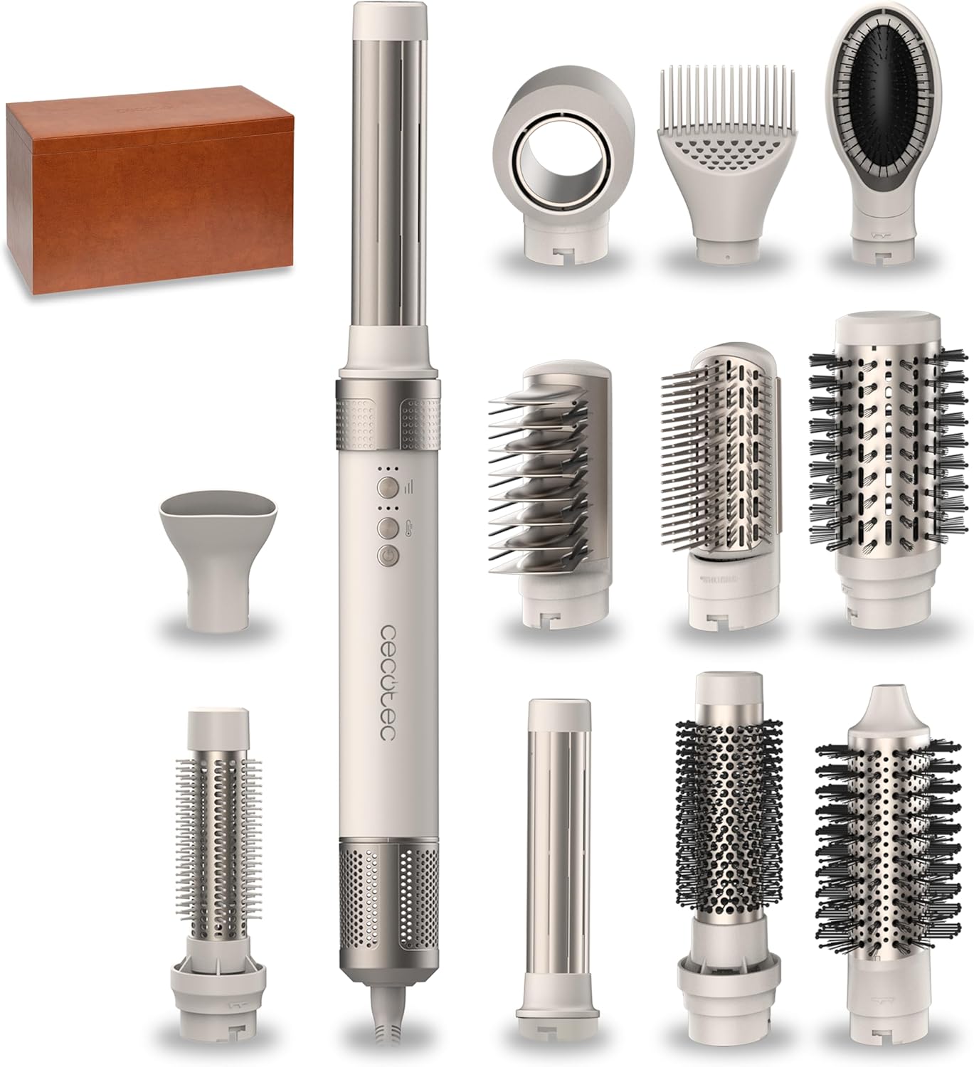 Cecotec Spazzola ad Aria Calda Cermiccare 12In1 Airglam Champagne. 1400W, 12In1: Modella, Arriccia, Pettina, Asciuga ed Elimina L'Effetto Crespo. 3 Velocità, 3 Temperature, Ceramica e Cheratina