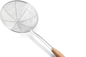 Strainer, Extra Large 20cm Spider Strainer with Wooden Handle, Stainless Steel Spider Strainer with Ladle for Cooking and Frying, Colander, Pasta Strainer