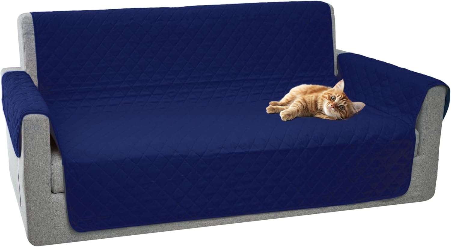 Comart - Copridivano Majestic - Copri Divano con Braccioli - Telo Trapuntato - Reversibile - Antigraffio - per Cani e Gatti - Lavabile in Lavatrice - Antiscivolo - Blu - Divano 3 Posti