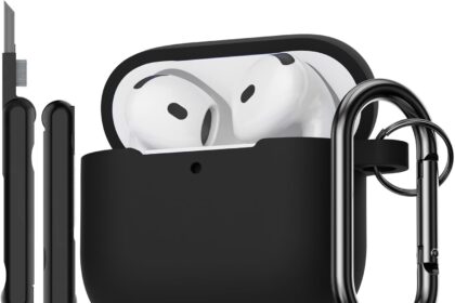 Case Compatible with AirPods 4th Generation Case Cover with Cleaning Kit, Shockproof Silicone Protective Case for AirPods 4 2024 Case with Carabiner Hook, Black