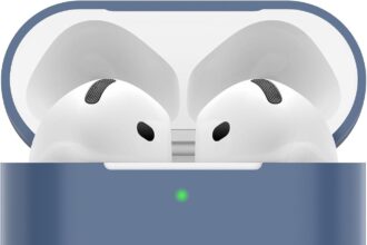 Airpods 4 Case, Slim Silicone Protective Case for AirPods 4th 2024 (USB-C) Visible Silicone Cover with LED Front, Navy Blue