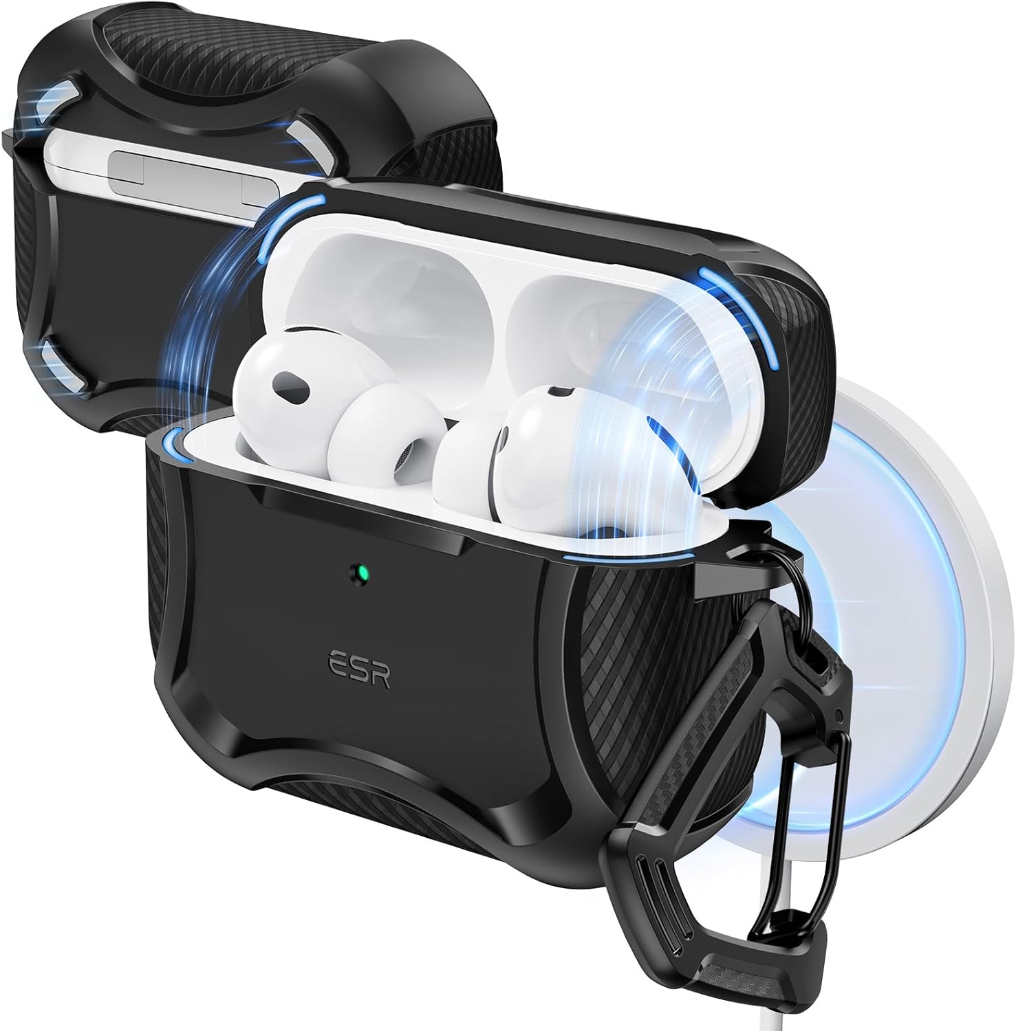 ESR Custodia per AirPods Pro 3 (2025), Compatibile con Airpods Pro 3 (cavo USB-C), Coperchio magnetico, Compatibile con MagSafe, Resistente protezione antiurto, Serie Cyber, Nero