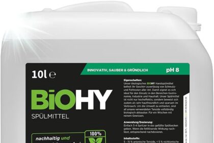 BiOHY Dishwashing Detergent (10 Litre Can) | Free from Harmful Chemicals and Biodegradable | Gloss and Grease Dissolving Formula (Spülmittel)