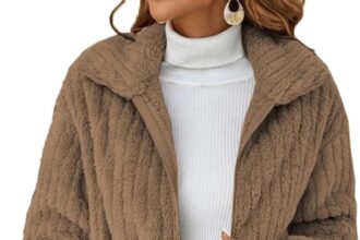 Donna Cappotto Caldo di Peluche Risvolto Giacca Corta Autunno Inverno Cappotti Cerniera Cappotto con Tasche