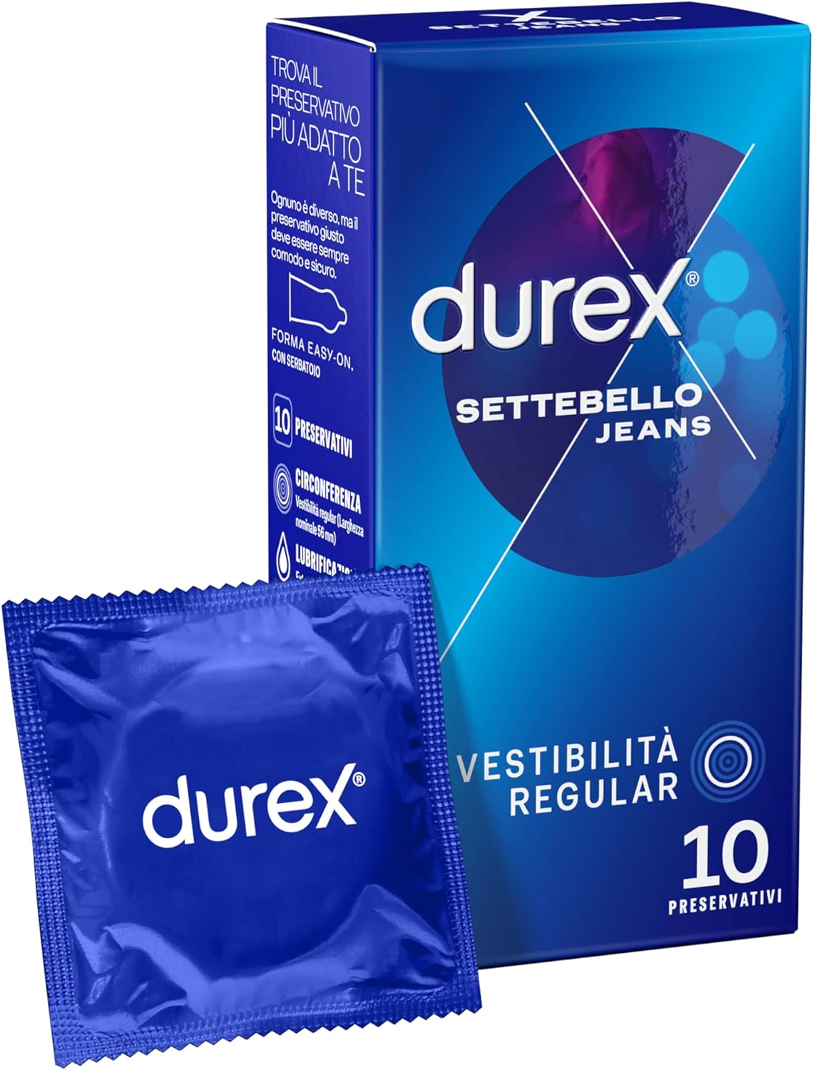 Durex Settebello Jeans Easy-On Condoms 56 mm, 10 Condoms