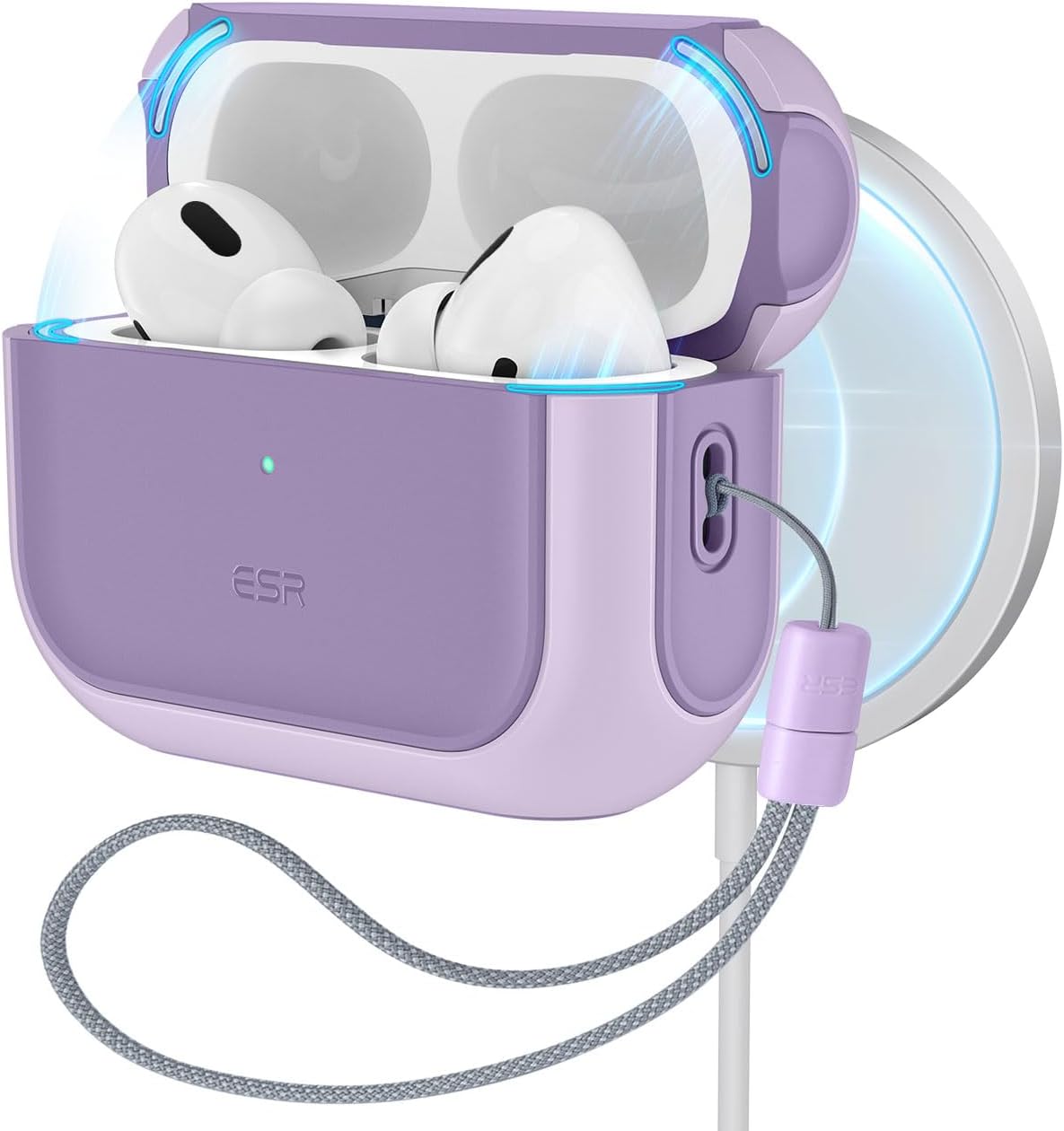 ESR Case for AirPods Pro 2/1 Gen (2023/2022/2019), Compatible with AirPods Pro 2 (USB-C/Lightning Cable), MagSafe Enabled Case, Drop Protection, Magnetic Closure, Orbit Series, Purple