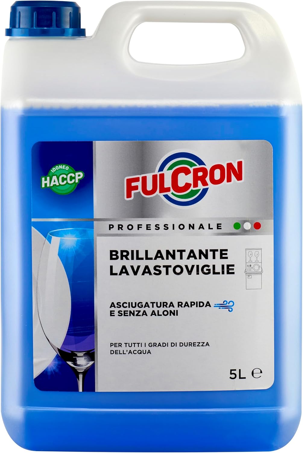 FULCRON Brillantante Lavastoviglie, Additivo Acido Concentrato, Assicura Un'Asciugatura Rapida e Senza Aloni, 5 L, Liquido