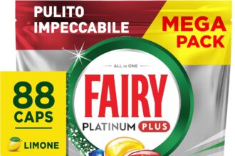 Fairy Platinum Dishwasher Tablets Plus Detergent, Brilliant, 88 Capsules, Lemon, Anti-Matte Technology, Against Grease and Stubborn Cracks Even In Short Cycles