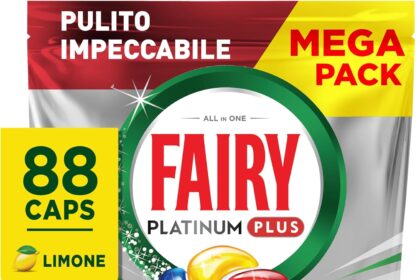 Fairy Platinum Dishwasher Tablets Plus Detergent, Brilliant, 88 Capsules, Lemon, Anti-Matte Technology, Against Grease and Stubborn Cracks Even In Short Cycles