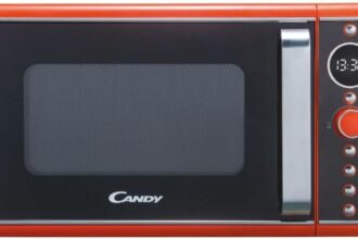 Candy DIVO G25CO Microwave Oven with Grill, 25 Litres, 900W, Crisp Function, Rotating Glass Plate, Freestanding, 48.3 x 42.5 x 28.2 cm, Vintage Style, Orange