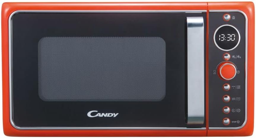 Candy DIVO G25CO Microwave Oven with Grill, 25 Litres, 900W, Crisp Function, Rotating Glass Plate, Freestanding, 48.3 x 42.5 x 28.2 cm, Vintage Style, Orange