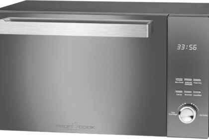 ProfiCook PC-MWG 1204 Microwave Oven with Grill, 23 Litres, 800 Watt Microwave Power, 1000 Watt, Vertical Double Glazing Door with High-Quality Stainless Steel Handle