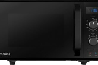 Toshiba 3-in-1 Microwave Oven with Grill and Combination Cooking, 23 L, Rotating Plate with Position Memory, Timer, Integrated LED Lights, Pizza Program, Black