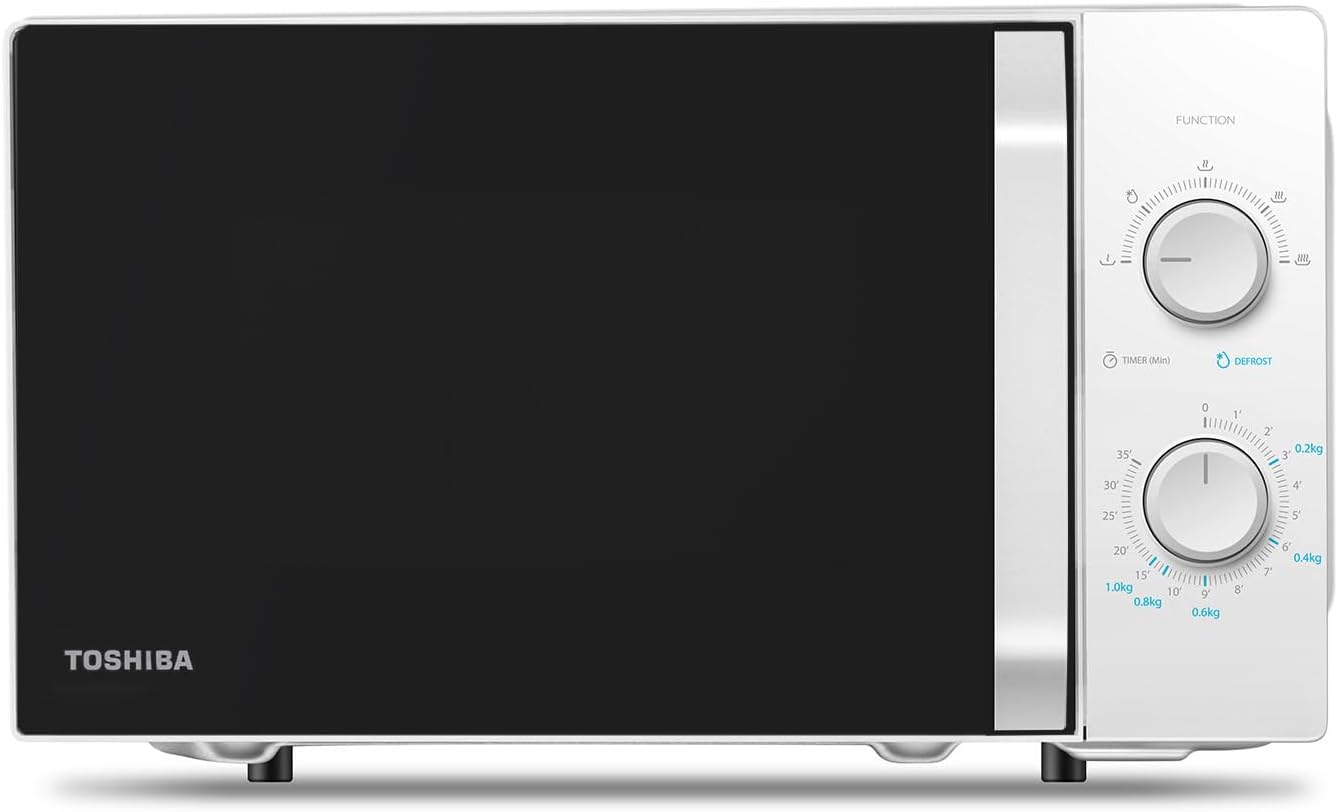 Toshiba MW2-MM20P(WH) Standard Microwave Ovens, 20 Litres, 800 W, 5 Power Levels with Practical Defrost Function, LED Lighting Inside/White