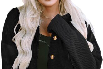 OUSIMEN Women Coats Casual Hooded Shacket Jacket Long Sleeve Button Down Shirts Blouses Autumn Winter Tops