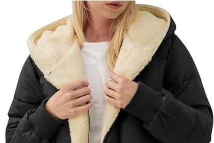 Generico Women's Winter Long Waterproof Jacket Fleece Lining Teddy with Hood Coat Parka Coats Thickened Warm Sherpa Jacket Elegant Windproof Outdoor Jacket