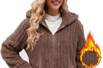 Yeenily Women's Hooded Long Sleeve Zip Warm Jacket Casual Loose Plush Outerwear