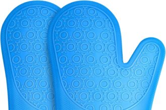 Sopito Silicone Oven Gloves, Extra Long Non-Slip Heat Resistant Oven Gloves (Blue, 1 Pair)
