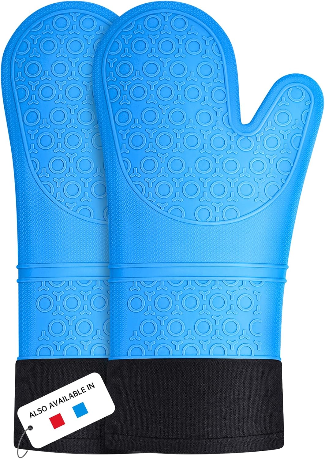 Sopito Silicone Oven Gloves, Extra Long Non-Slip Heat Resistant Oven Gloves (Blue, 1 Pair)