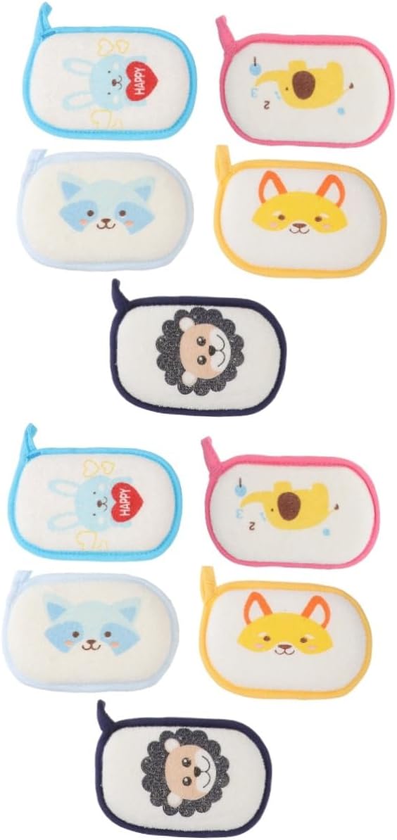 Healvian 10 Pezzi salvietta da bagno spugne da bagno per neonati spazzola morbida per per bambini funlicht divertente asciugamano luffa lavasciuga per bagnetto