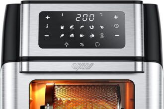 Innsky Friggitrice ad Aria 10 Litri, 10 in 1 Forno ad Aria Calda con LED Touch Screen, Friggitrice Senza Olio da 1500W, Friggere, Griglia, Forno, Arrostir, 6 Accessori e Ricettario - Acciaio Inox