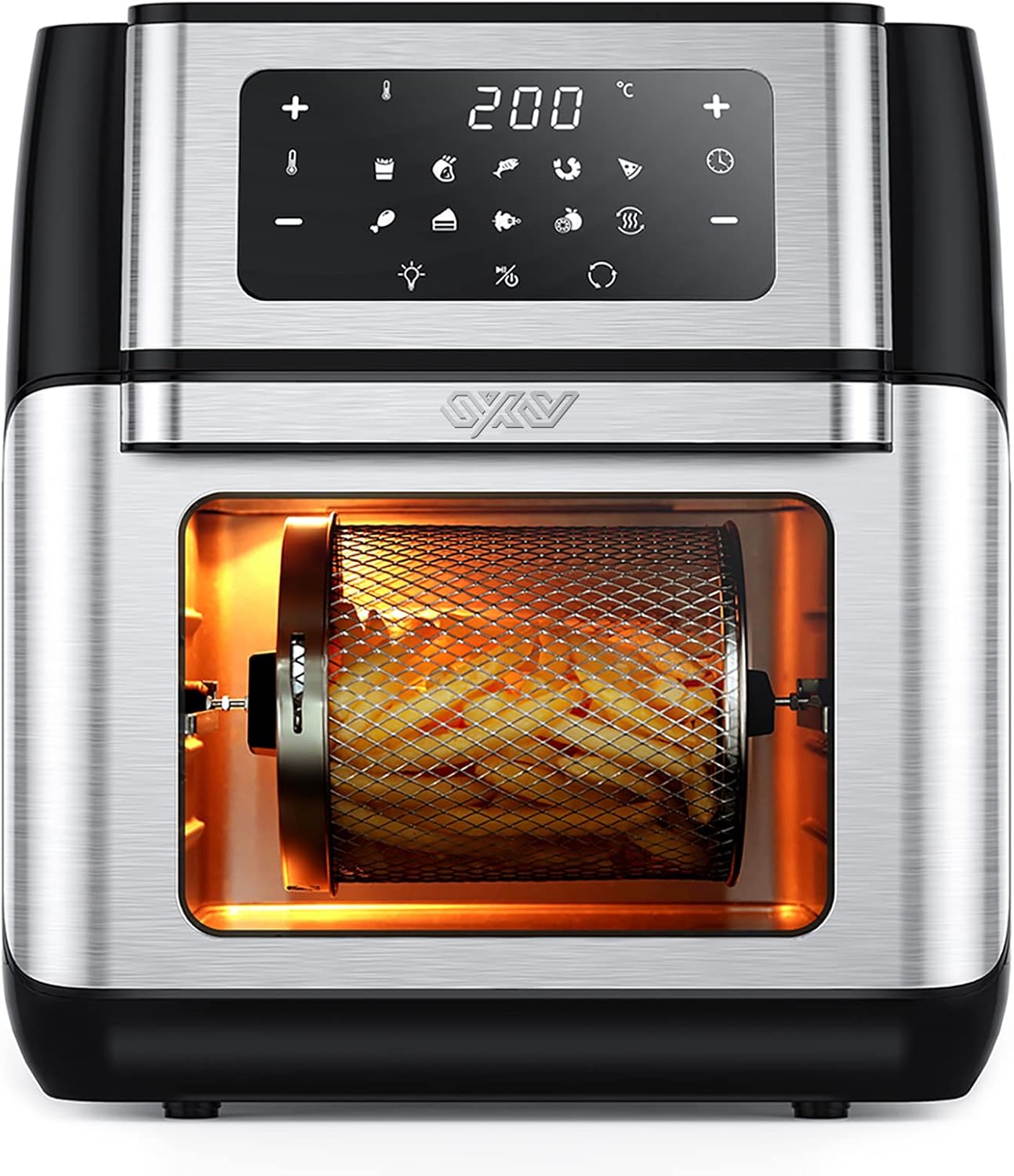 Innsky Friggitrice ad Aria 10 Litri, 10 in 1 Forno ad Aria Calda con LED Touch Screen, Friggitrice Senza Olio da 1500W, Friggere, Griglia, Forno, Arrostir, 6 Accessori e Ricettario - Acciaio Inox