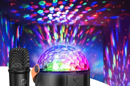 Karaoke with Microphone with Disco Lights, Professional Karaoke Microphone with 2 Microphone Children Adults Bluetooth Speaker Portable Toys Gift Adult for Home Parties and Birthday Parties