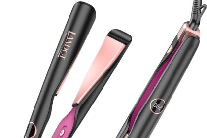 LANDOT Hair Curling Iron Two In One: Curve And Wavy Plates That Allow Curly Or Smooth Styling - Professional Straight Hair Straightener 120-230°C