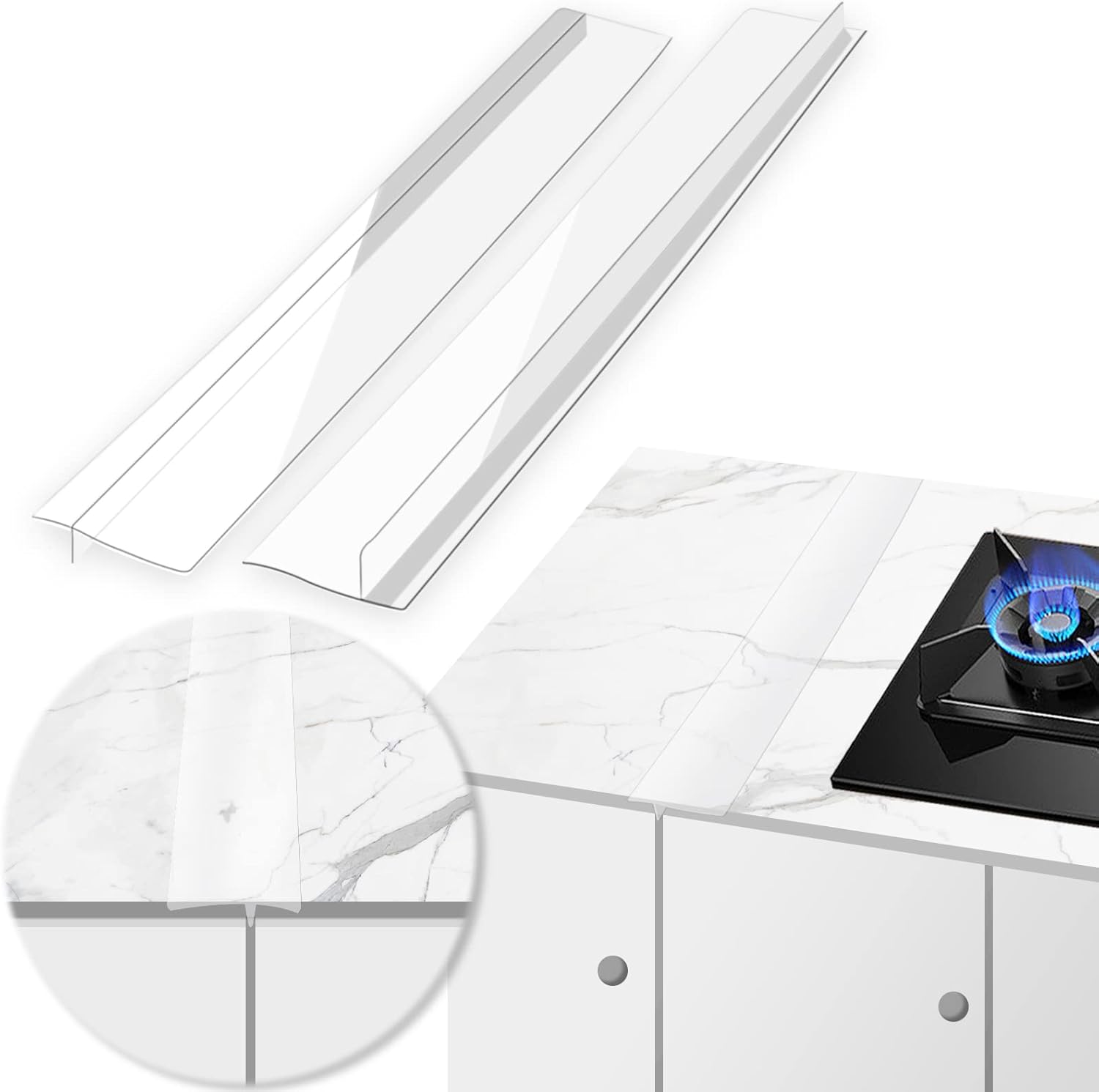 MSDADA- Cucina Silicone Stufa Contatore Gap Cover, 2pc Coperture in Silicone per Fessure, Gap Filler per Cucina, Stufa,Contatore e Lavasciuga (Trasparente, 25in)