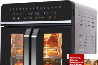Mini Air Oven 23 Litres, Emphsism Double Basket Air Fryer 1800W, Airfryer with LED Touch Screen, 15 Preset Functions, 11 Accessories and 1 Recipe Book