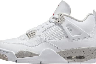 Nike Air Jordan 4 Retro White Oreo, bianco/grigio/nero/rosso fuoco, taglia 46, bianco, 46 EU
