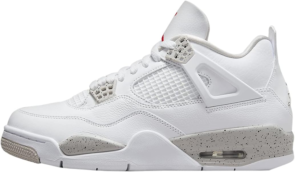 Nike Air Jordan 4 Retro White Oreo, bianco/grigio/nero/rosso fuoco, taglia 46, bianco, 46 EU