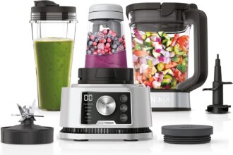Ninja Foodi Power Nutri Blender 3 in 1,1200W, 2.1L Jug, 700ml Cup and 400ml Bowl with Power Paddle, for Smoothies, Thick Creams and Ice Drinks, Silver, CB350EU