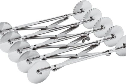 Paderno 47822-05 Extendable Pasta Cutter Roller with 5 Smooth and 5 Corrugated Blades for Cutting Fresh Pasta, Dishwasher Safe, Stainless Steel