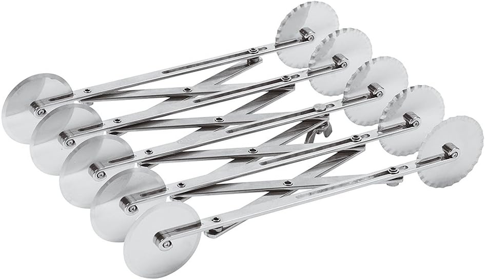 Paderno 47822-05 Extendable Pasta Cutter Roller with 5 Smooth and 5 Corrugated Blades for Cutting Fresh Pasta, Dishwasher Safe, Stainless Steel