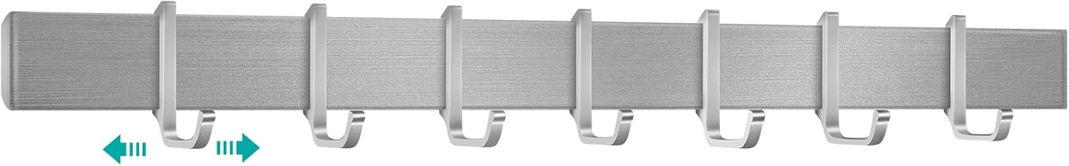 Poprkdre Porta Utensili Cucina senza Foratura, Barra Portautensili da Cucina con 7 Ganci Mobili, Appendi Mestoli da Cucina Adesivo, Alluminio, Argento