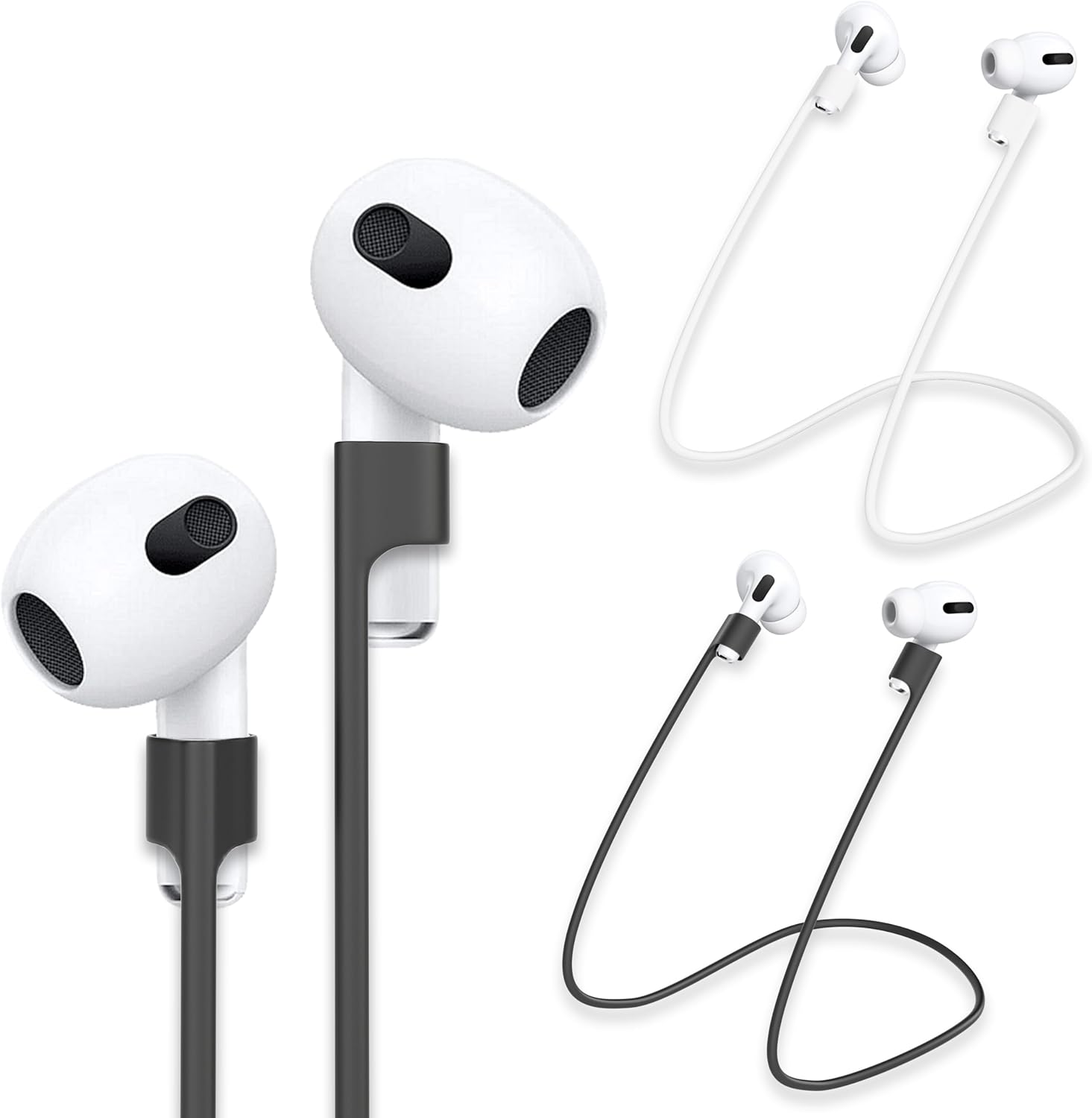 rootful.® 2 fasce di supporto per AirPods [affidabile] supporto per sport, viaggi - Accessori AirPods - Cinghie AirPods in morbido silicone compatibile con 1, 2, 3, 4 AirPods Pro 1,2 (bianco e nero)