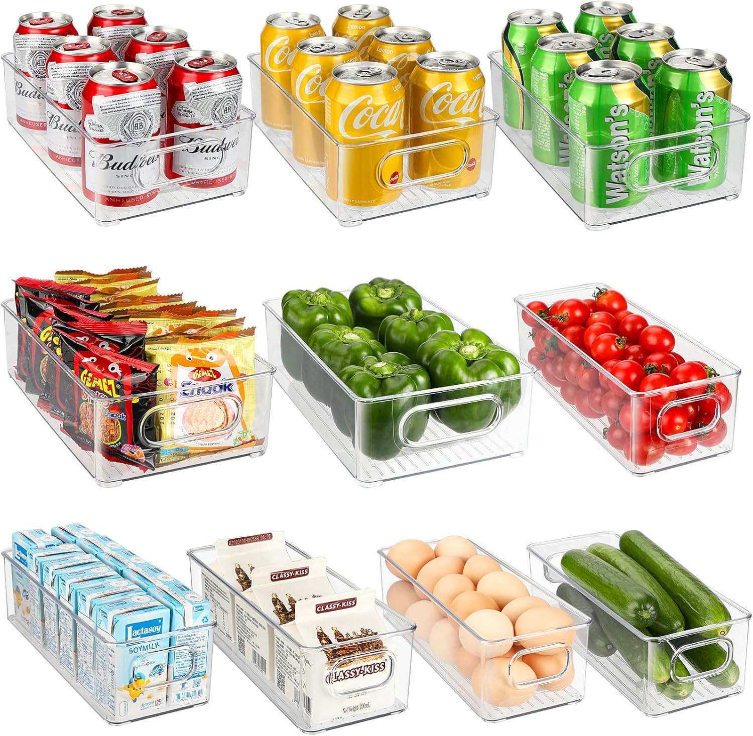 Royouzi 10Pcs Organizer per Frigorifero, 2 Taglieorganizer da CucinaOrganizer Frigo Impilabili con Maniglia per Cucina, Armadietti, Bagno