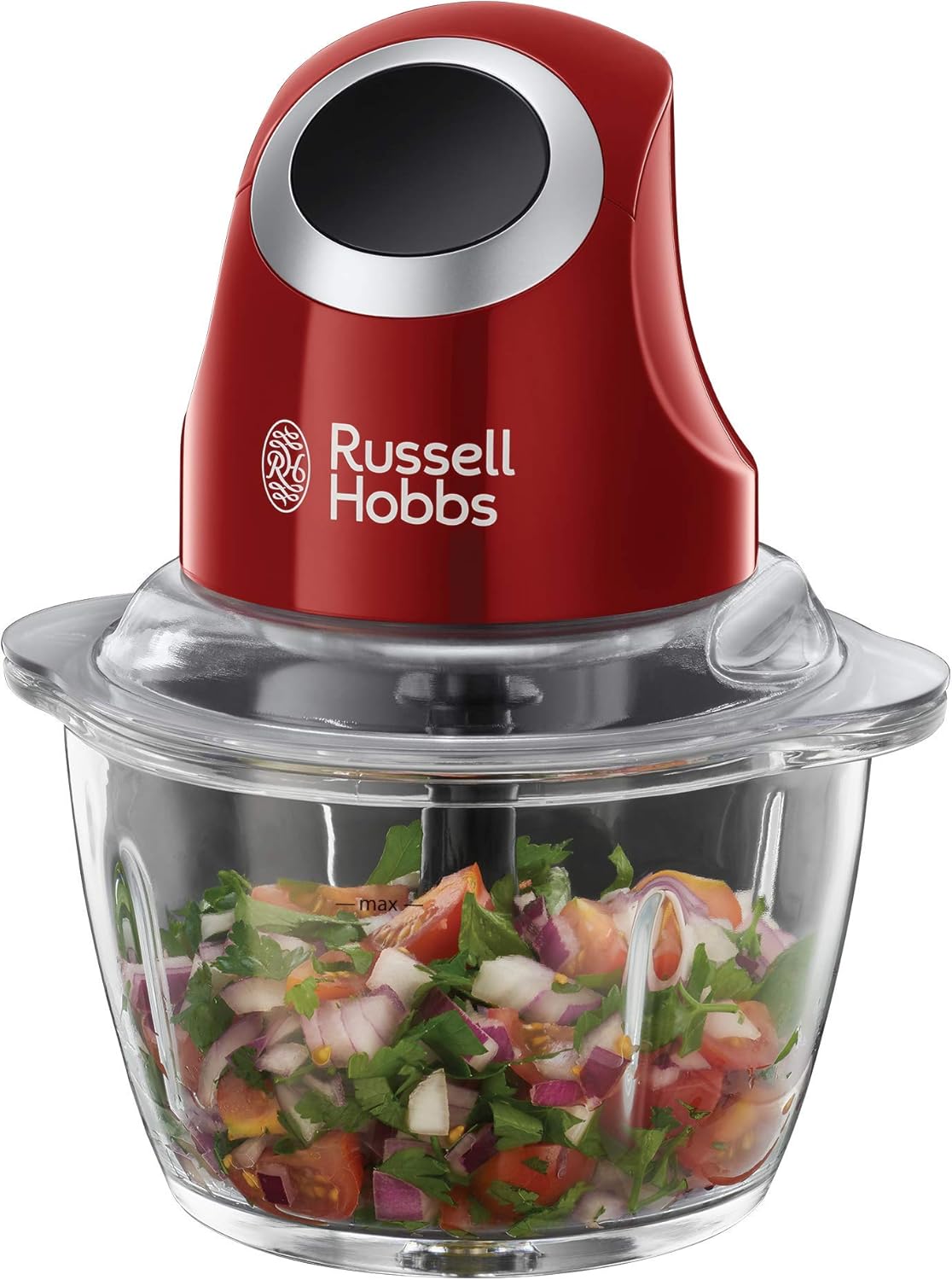 Russell Hobbs Mini Electric Chopper [Glass Container with Lid] Desire Red (500ml, Vegetable Shredder, Mixer, Multipurpose and Universal Vegetable Shredder Fruit Meat) 24660-56