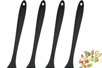 4 Pieces Silicone Kitchen Spoon, Black Non-Stick Spoon, 27.5 x 5.5 cm Mixing Spoons, Anti-Heat Silicone Ladle Large for Cooking, Cooking, Mixing and Serving