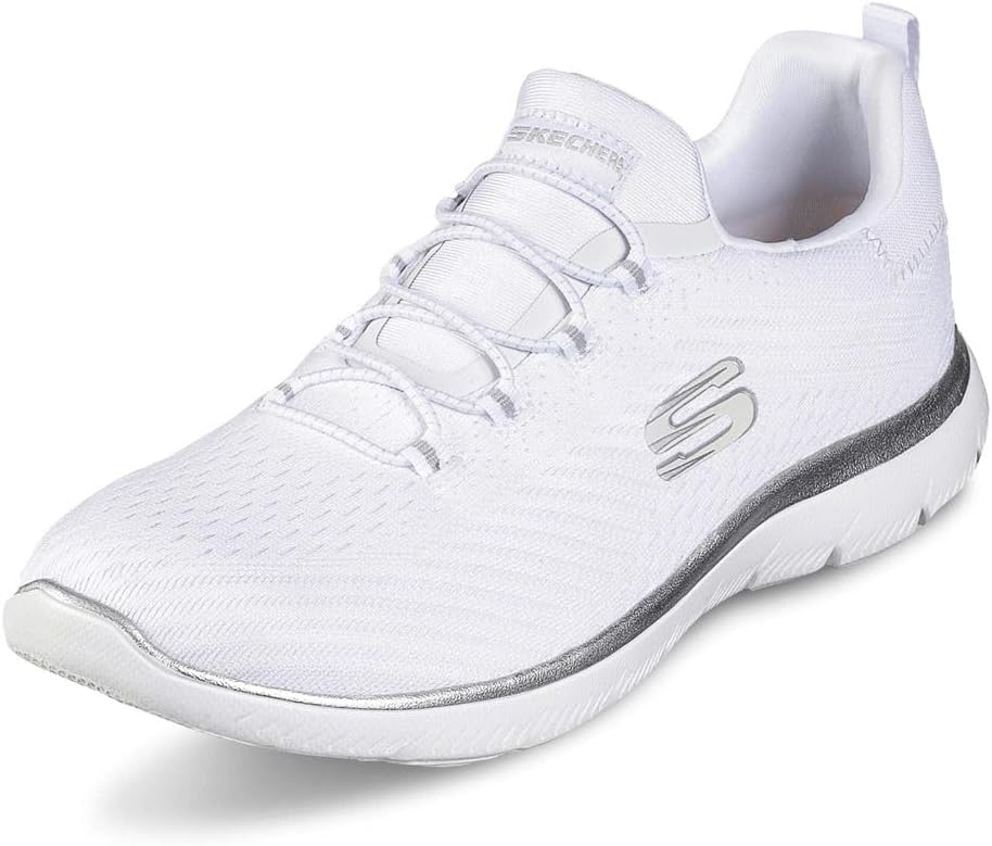 Skechers Summits Fast Attraction Women's Trainers, White Mesh Silver Trim, 39 EU