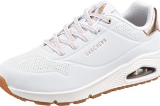 Skechers Uno- Shimmer Away, Scarpe da Ginnastica Donna, White Durabuck Rose Gold Duraleather Trim, 41 EU