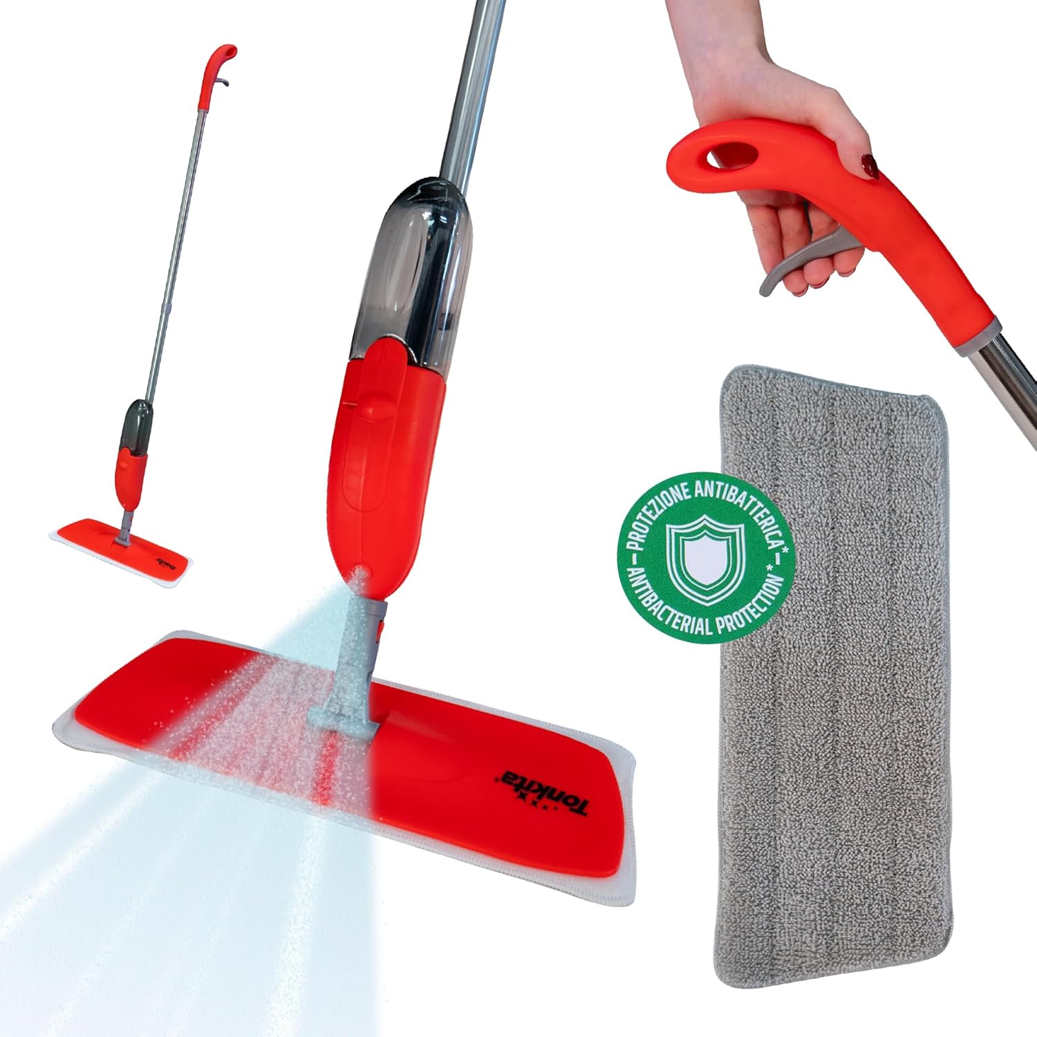 TONKITA Spray&Wash Floor Mop Spray Mop with Reusable Microfibre Cloth Antibacterial All Floor Types