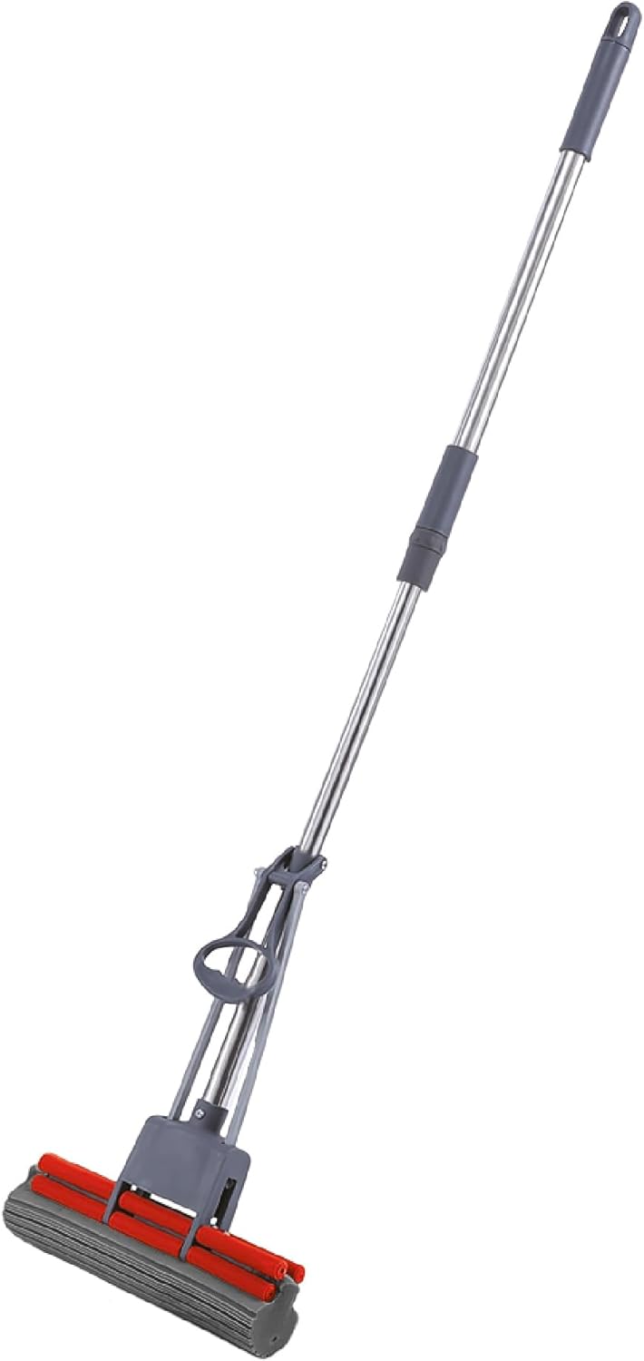 TONKITA PVA Mop System with Metal Handle and Super Absorbent Sponge, Mop with Squeezing Lever Without Bucket, Ideal for All Floors