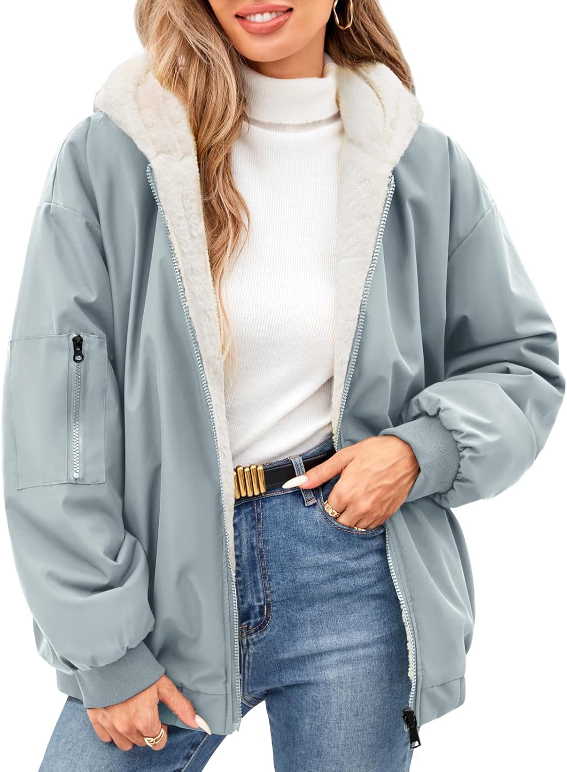 Tuopuda Cappotto Giubbotto Donna Invernale Giacca Cappotti Imbottita Caldo Parka Reversibile Sherpa Fleece Oversize Felpa con Cappuccio Giacche Corta Giaccone Outdoor