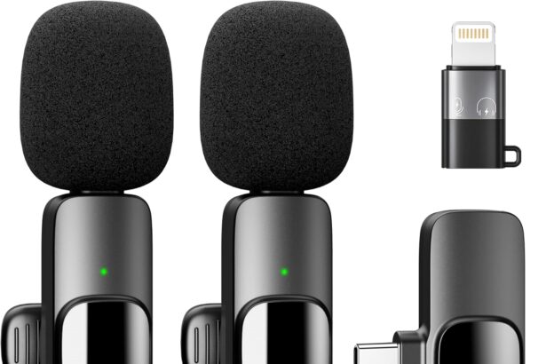 YRF Microfono Lavalier Wireless per iPhone Android iPad, mini microfono, 65FT Range, microfono wireless per la registrazione video, streaming, Podcast, Vlogging, Youtube, Tiktok