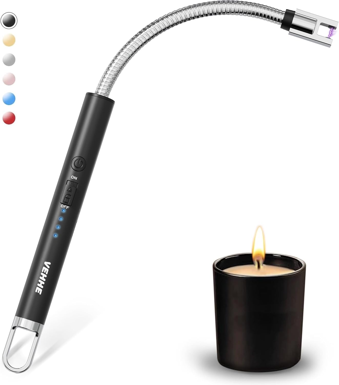 VEHHE Electric Lighter, USB Rechargeable Lighter, Electric Lighter Kitchen Lighter Long Lighter for Light Candles Gas Stoves Camping Barbecue, Long Neck 360° Swivel Black
