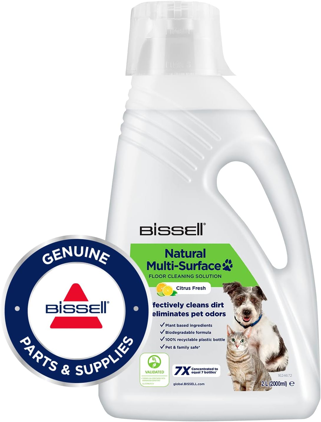 Bissell 31221 Multi-Surface Natural Cleaner | Pets | Floor, Upholstery and Car | 2 Litres | Citrus Aroma | CrossWave, SpinWave and HydroWave Compatible