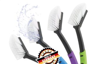 COM-FOUR® 4 x Dishwasher Brush – Kitchen Brush with Strong Nylon Bristles – Dish Brush 29 cm Long – Made in Germany (4 Pieces – Green/White/Light Blue/Berry)